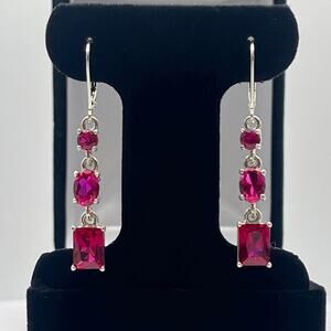 Beautiful 5ct Multi Cut Ruby Earrings in Sterling Silver Lab Grown Ruby